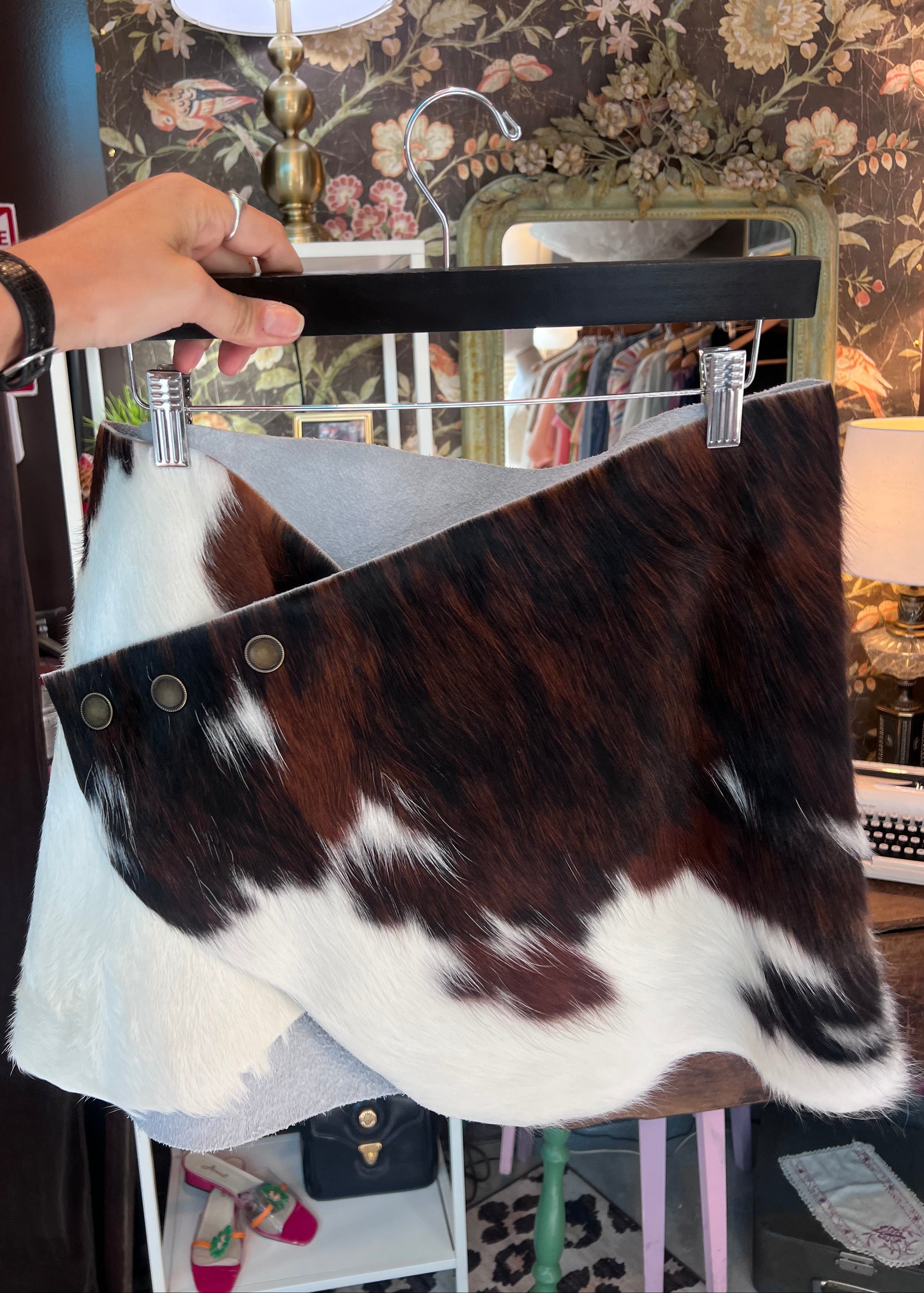 Italian Cowhide Wrap Skirt Tri-color