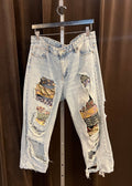 Tie Patch Distressed Capris